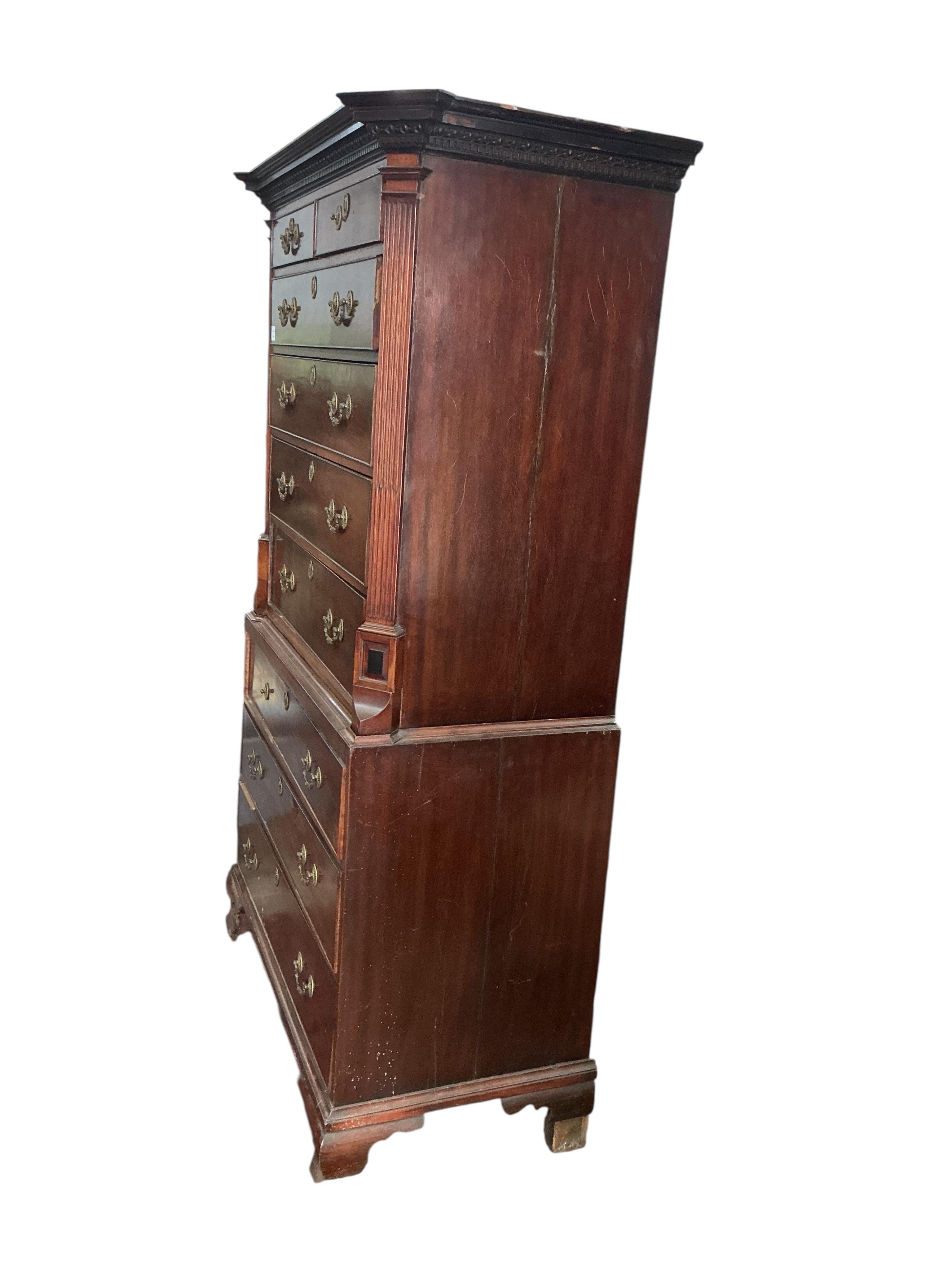 A George III mahogany chest on chest, width 115cm, depth 54cm, height 194cm